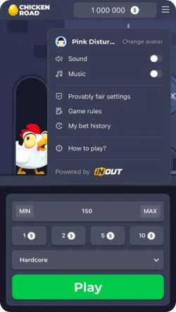 Chicken Road Settings Menu