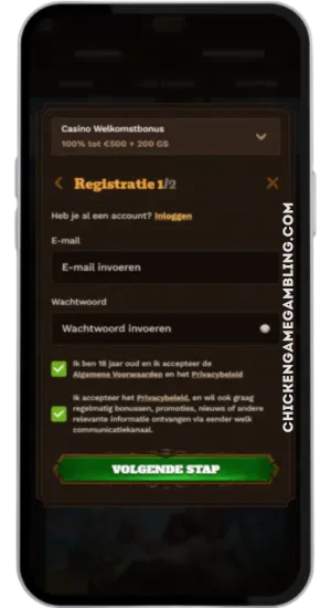 Registratiescherm casino